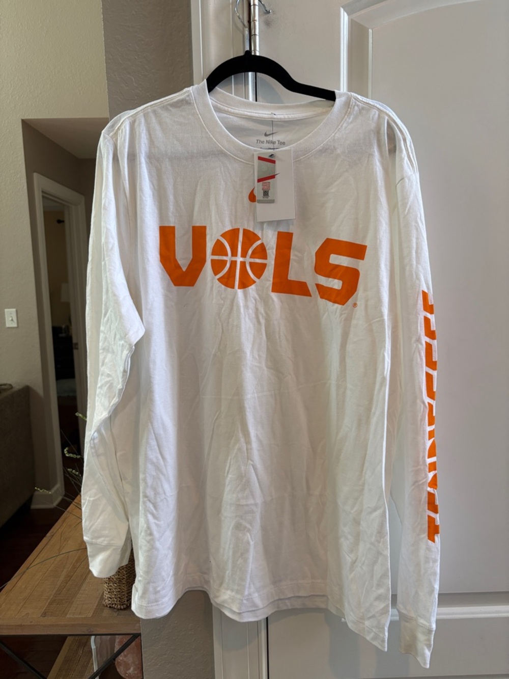 Nike White Long Sleeve 'VOLS' Basketball Tee with Orange Graphics